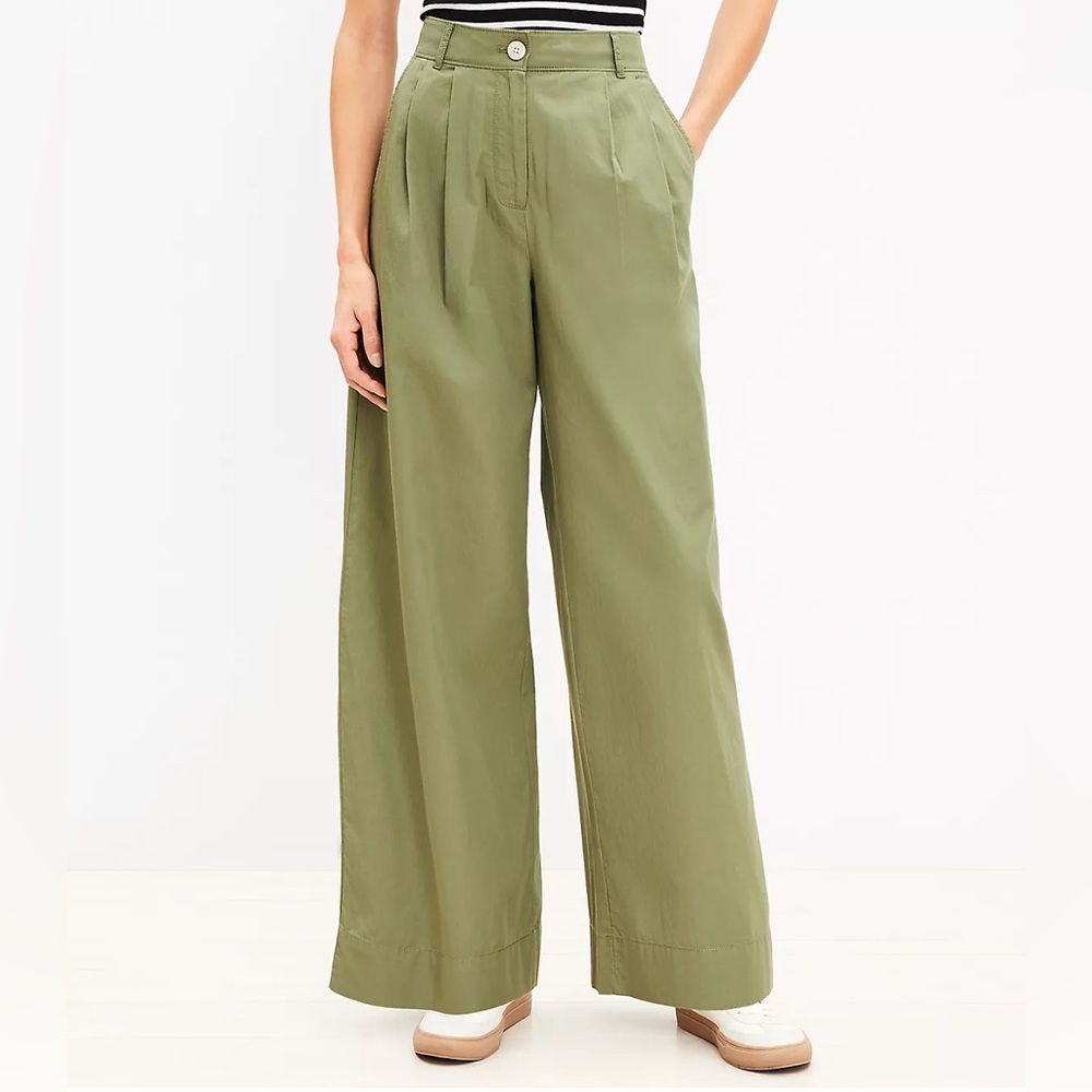 LOFT Petite Poplin Wide Leg Pants - Sz 4Petite Military Green